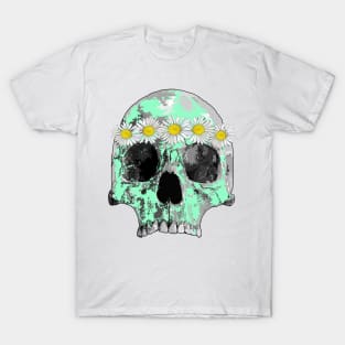 Mint green skull with daisies T-Shirt